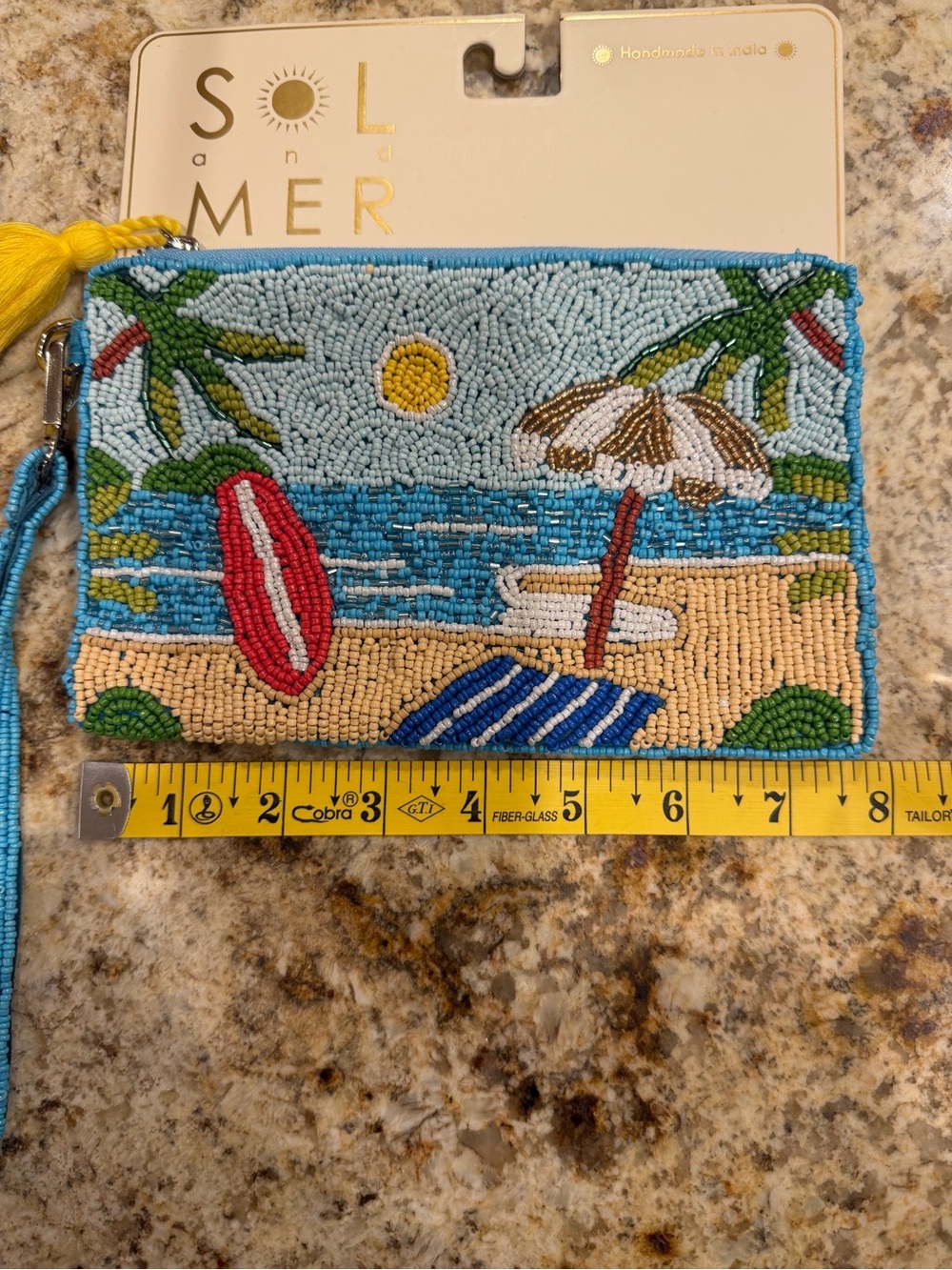 Beaded Beach Wristlet Pouch with Tassel - Picture 4 of 5